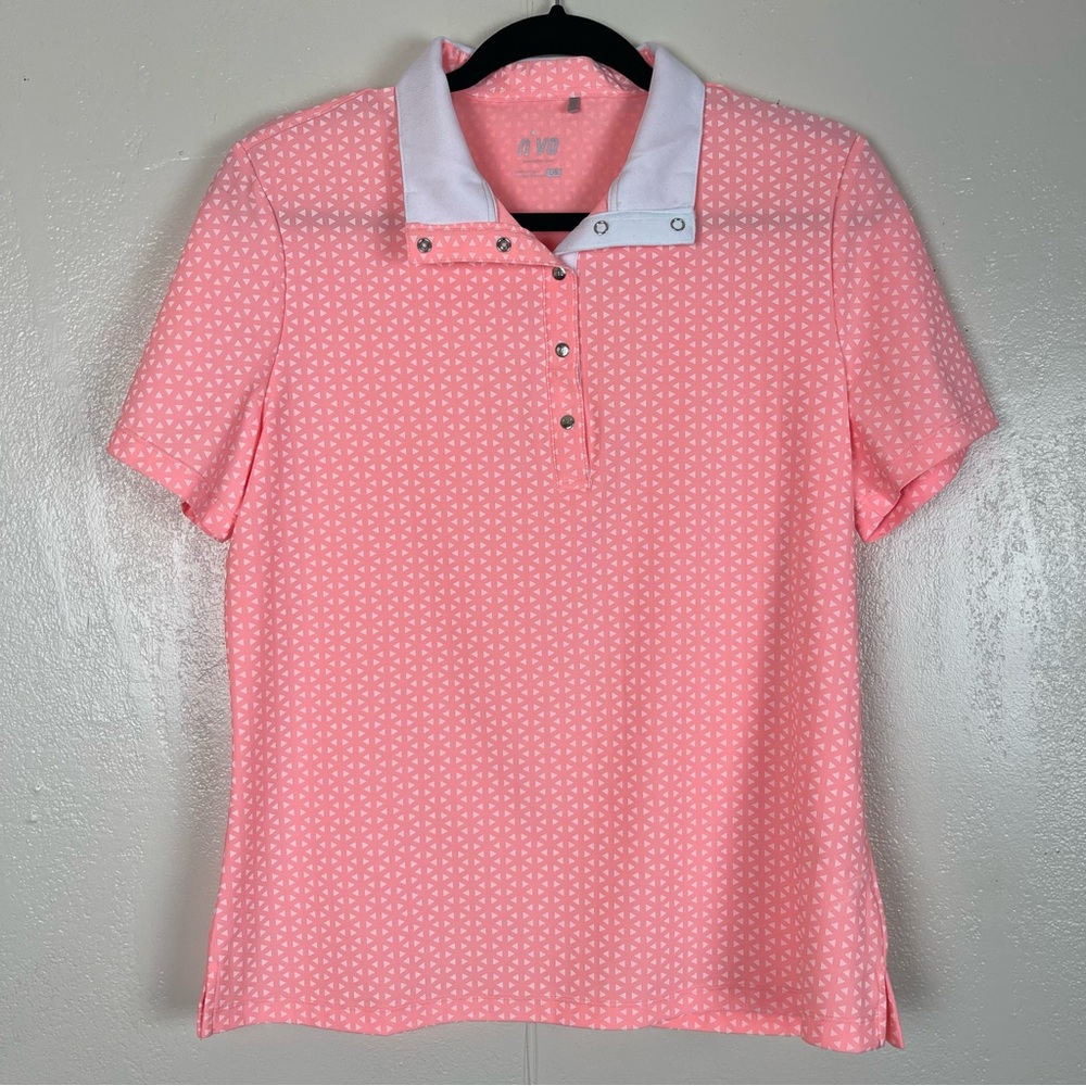 NVO sport Pink Snap-Front Golf Polo Jersey with White Contrast Collar